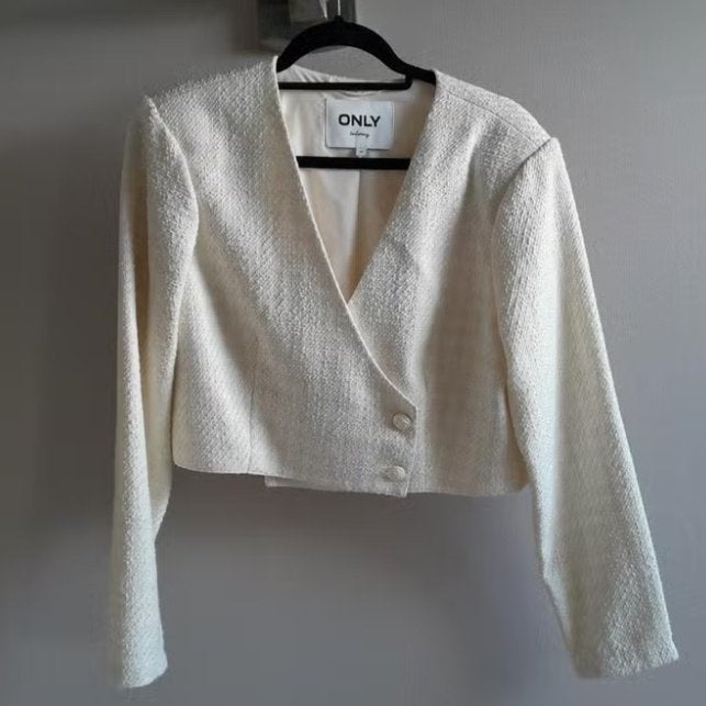 Only creme kort pittig blazer jasje, Kleding | Dames, Only, Beige, Maat 42/44 (L), Ophalen of Verzenden
