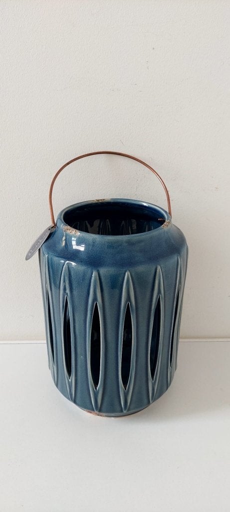 Riverdale Marlow Windlicht 35cm Blauw Keramiek lantaarn, Lantaarn, Ophalen of Verzenden, Zo goed als nieuw, Eu