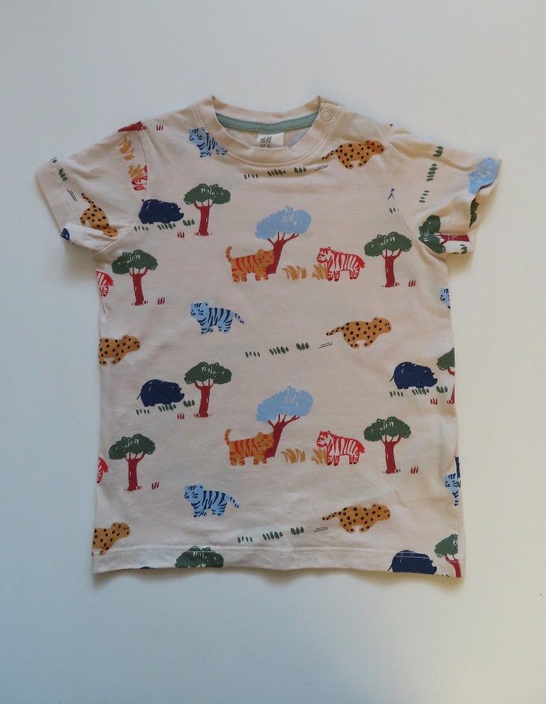 T-shirt Safari Jungle Tijger Print H&M mt 86 (L39), H&M, Ophalen of Verzenden, Zo goed als nieuw, Jongetje