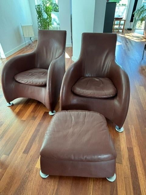 Montis Fauteuils loge 2x met 1x Hocker Loge, Ophalen, Gebruikt, 50 tot 75 cm, Leer