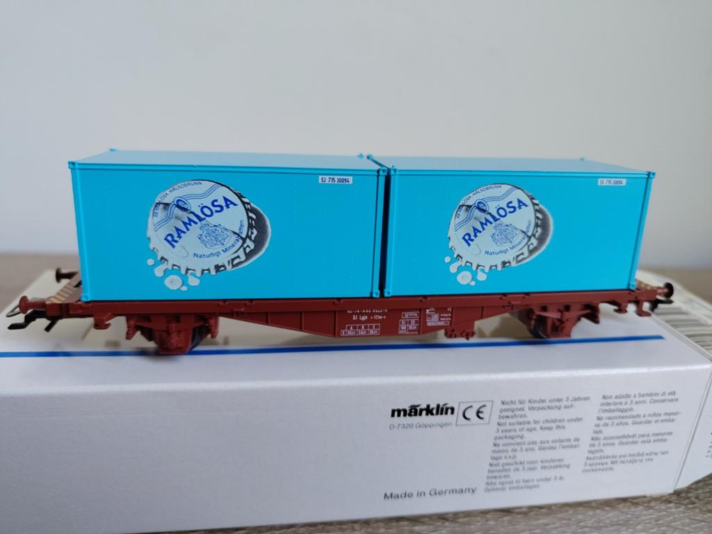 Märklin 4659 Zweedse containerwagen SJ Ramlosa, Wisselstroom, Wagon, Ophalen of Verzenden, Zo goed als nieuw