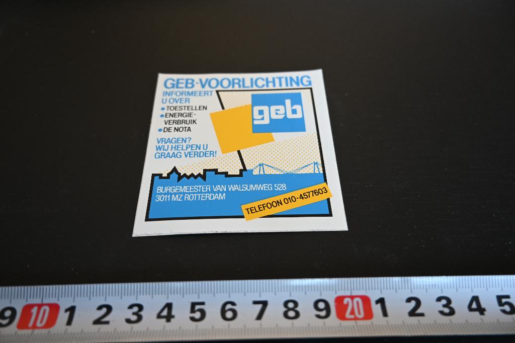 sticker rotterdam GEB voorlichting nota energieverbruik, Verzamelen, Ophalen, Zo goed als nieuw