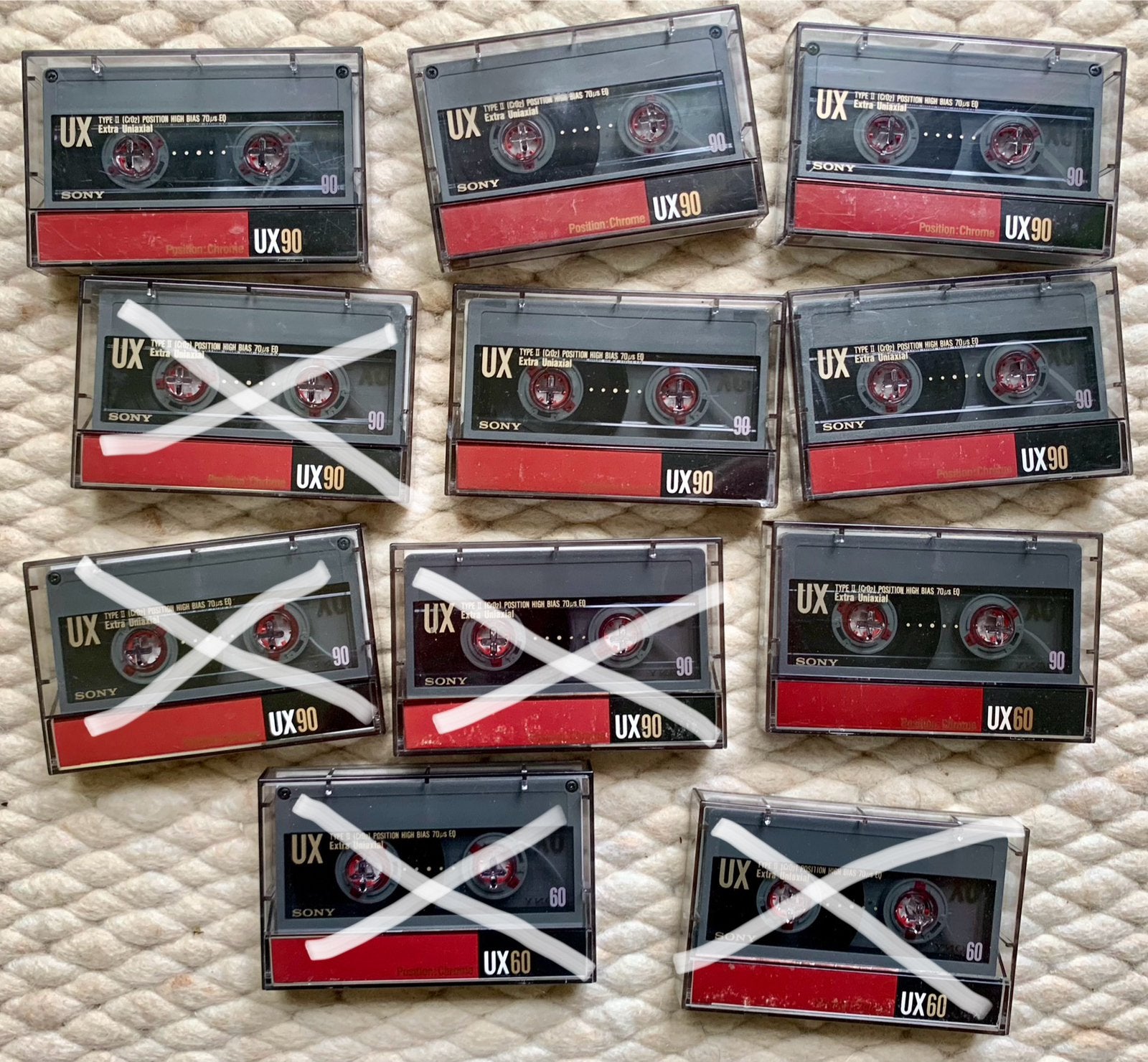 6x Sony UX90 UX60 1990  cassettebandjes UX 90 60 C90 C60, Gebruikt, 2 t/m 25 bandjes, Ophalen of Verzenden, Voorbespeeld