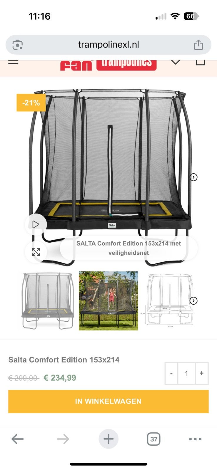 Leuke trampoline met veiligheidsnet! 150x200, Ophalen, Zo goed als nieuw