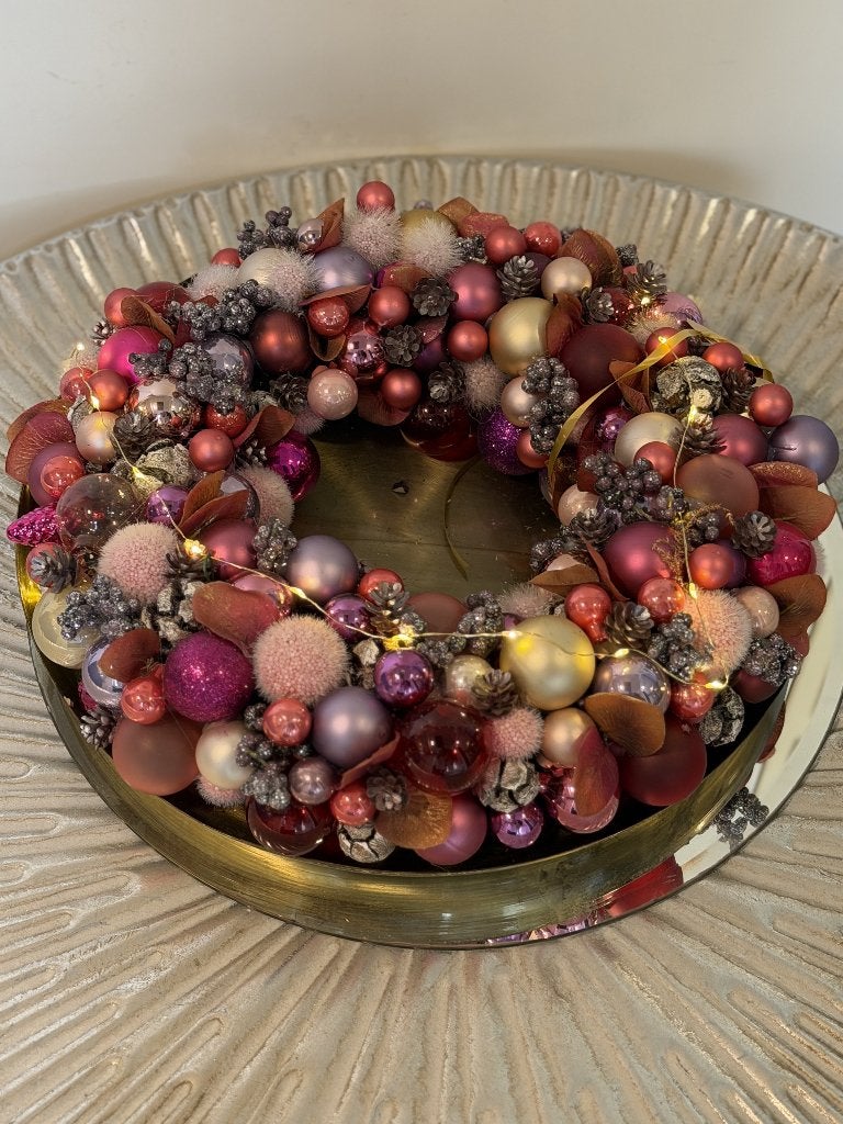 HERFST  Ballenkrans de LUXE - roze tinten + zijden bloemen, Diversen, Ophalen of Verzenden, Nieuw