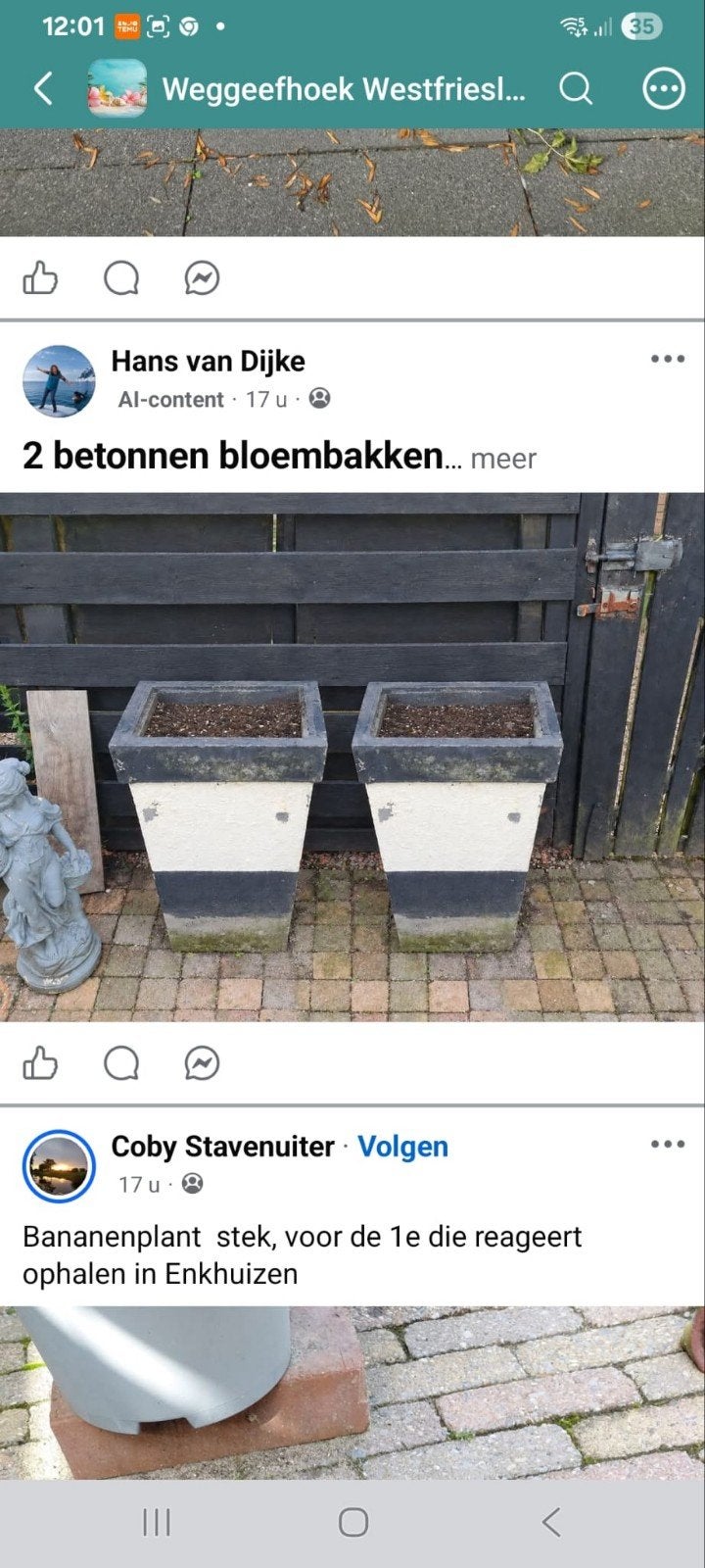 2 betonnen bloembakken, Ophalen, Gebruikt, Rond, Minder dan 30 cm