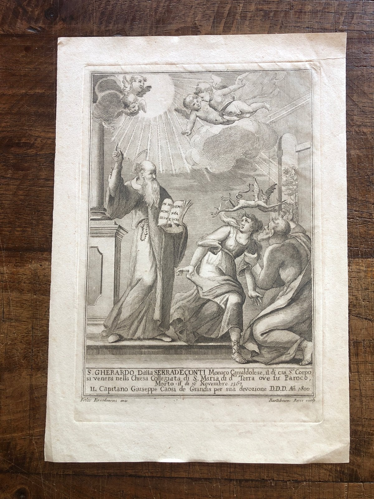 Antieke Gravure: S. Gherardo Dalla Serradeconti (1800), Antiek en Kunst, Kunst | Etsen en Gravures, 1800 - 1899, Religie, Ophalen of Verzenden