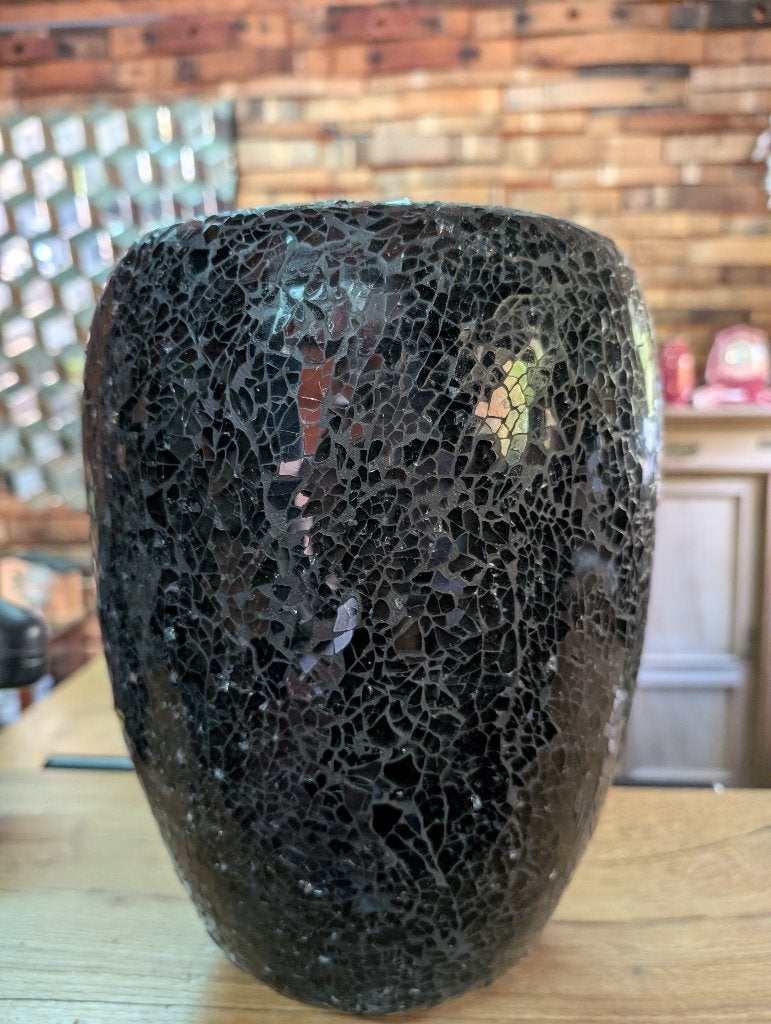 Vaas mozaiek zwart glas, Ophalen, Nieuw, Zwart, Glas