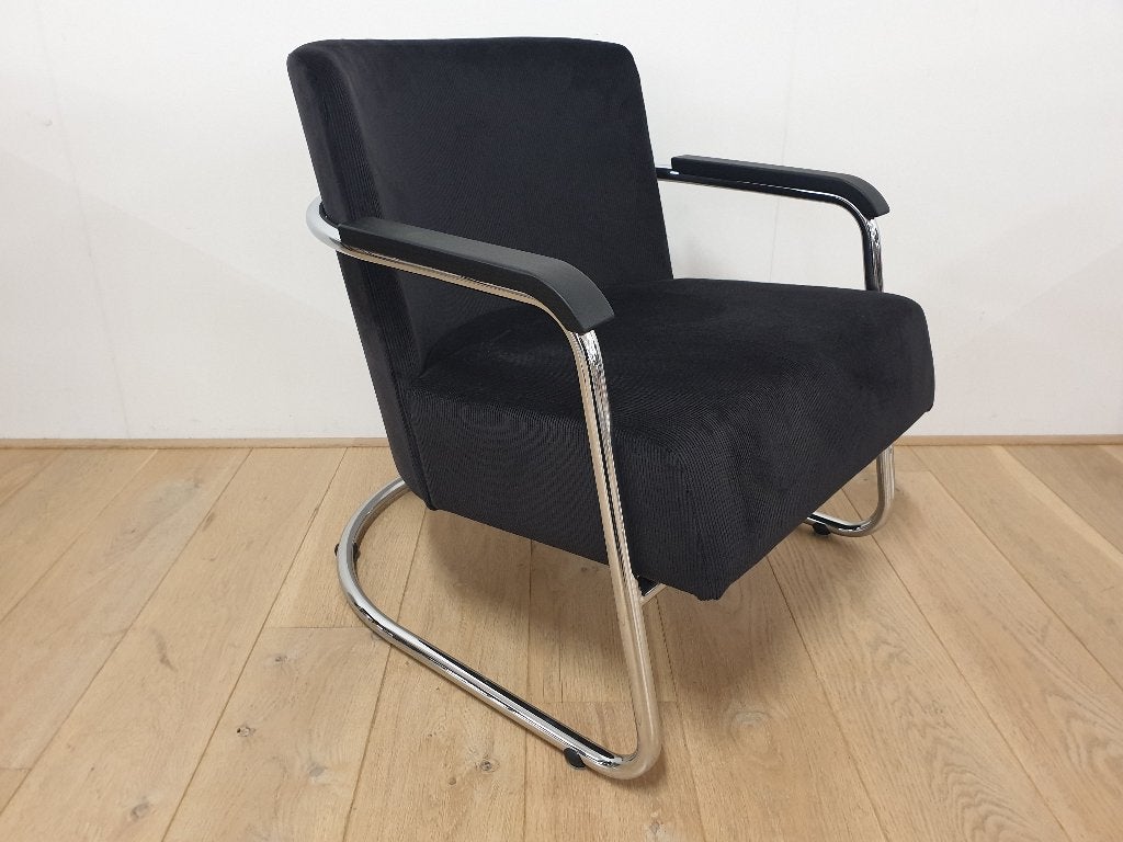 Fauteuil JdB602 slede frame chroom, Ophalen, Zo goed als nieuw, Hout, 50 tot 75 cm