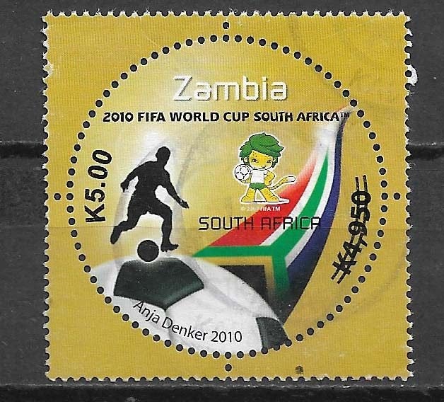 Zambia 2016 FIFA WK Voetbal overdruk K5 op K4950 gebruikt, Postzegels en Munten, Ophalen of Verzenden, Zambia, Gestempeld