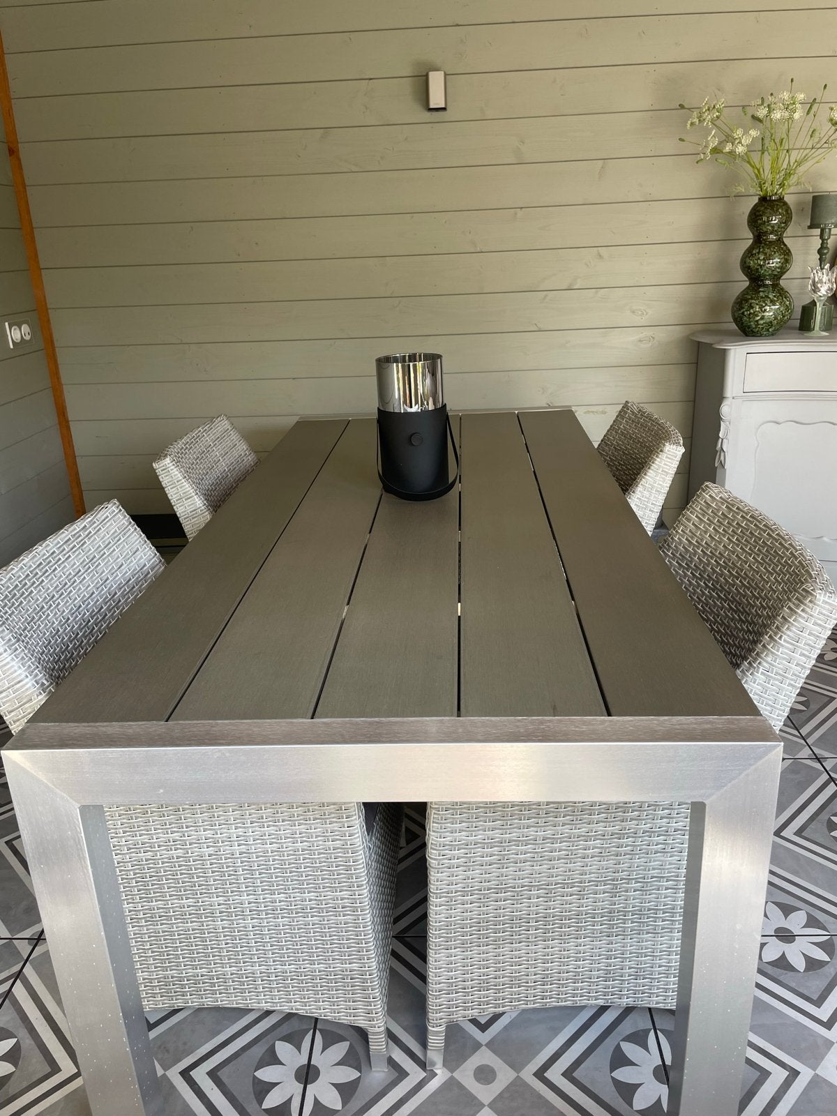 Nette tuinset met tafel en 4 rieten stoelen, incl. kussens, 4 zitplaatsen, Eettafel, Rotan, Ophalen of Verzenden