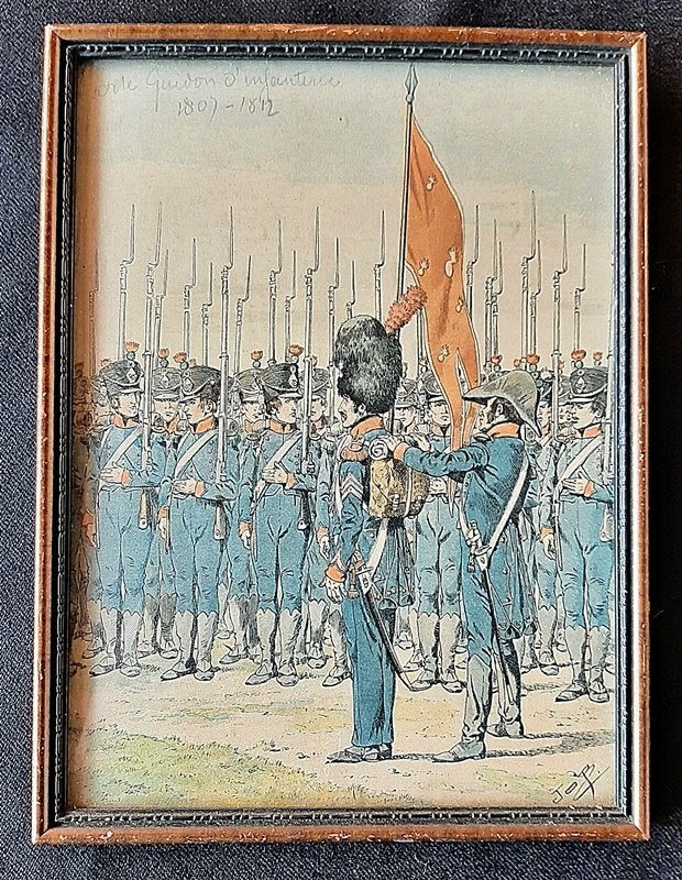 Lichte Infanterie Napoleon, Ingelijst, Ophalen of Verzenden, Uniformen, Lithografie