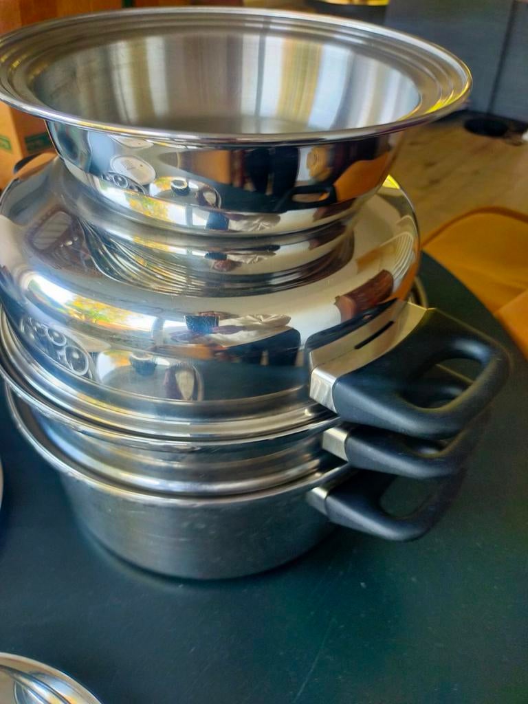iCook 8L Pannenset Stoompan, Rasp & Warmhoudschaal, Huis en Inrichting, Keuken | Potten en Pannen, Verzenden, Rvs, Pannenset