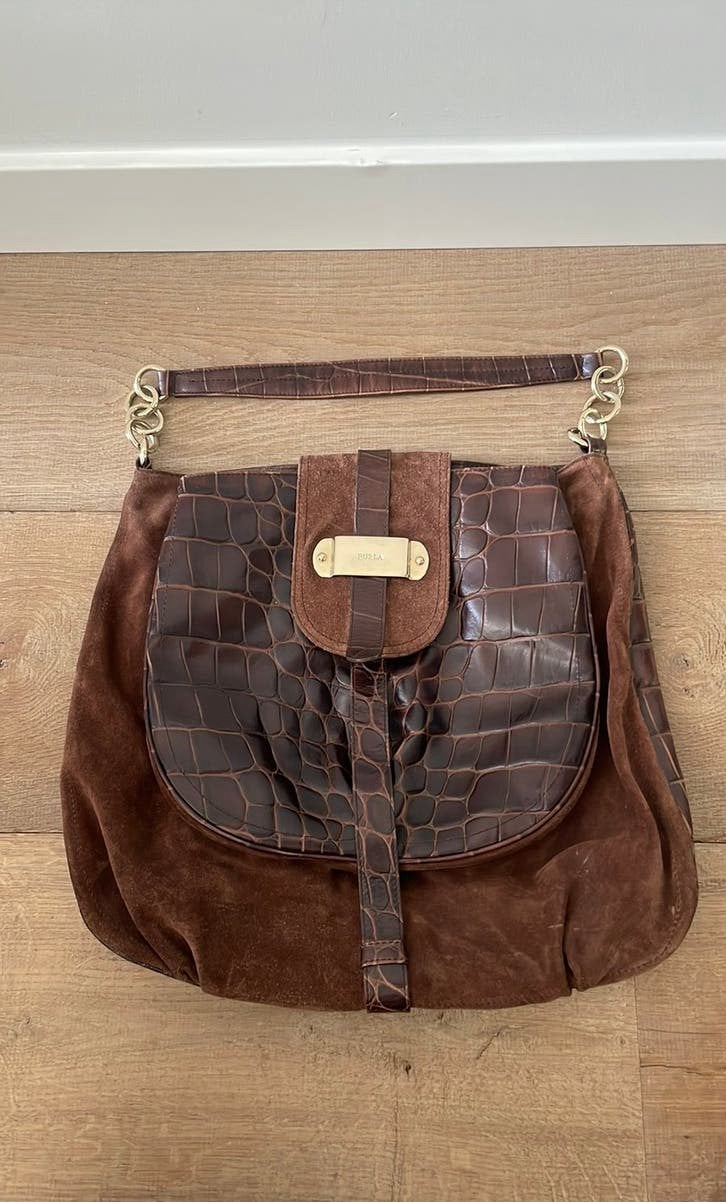 Vintage leren bruine Furla tas, Ophalen of Verzenden, Zo goed als nieuw, Bruin, Overige typen
