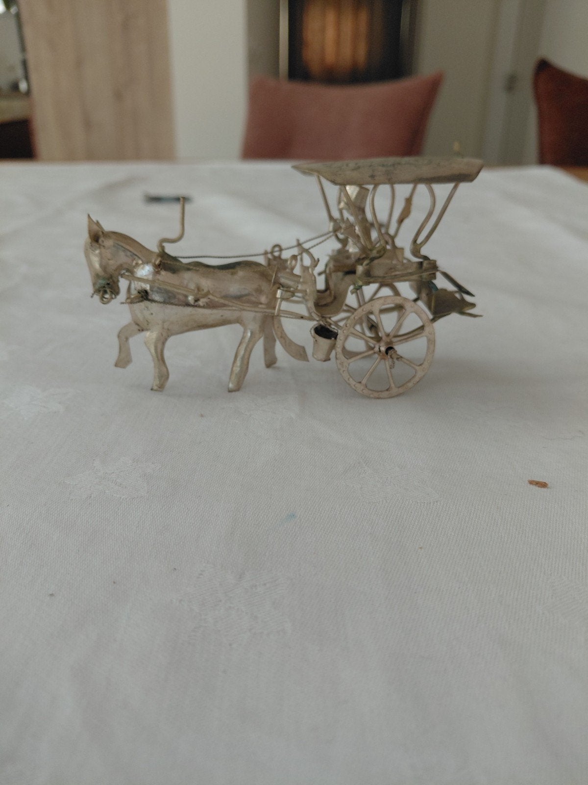 Indische zilverkleurige miniatuur paardenkoets, Ophalen of Verzenden, Zo goed als nieuw