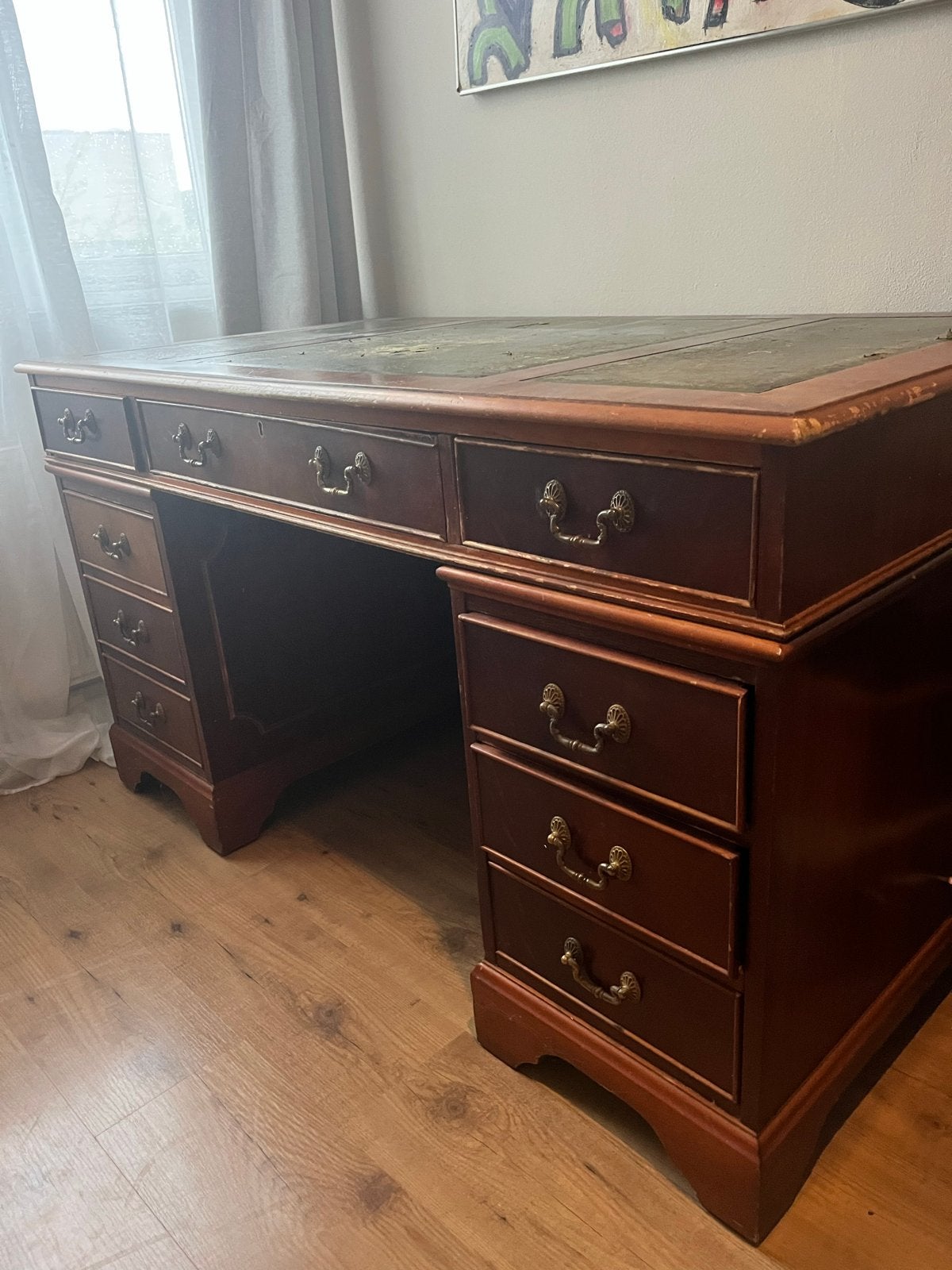 Klassiek Engels Bureau met Leren Blad, Ophalen, Overige typen, Gebruikt, Bruin