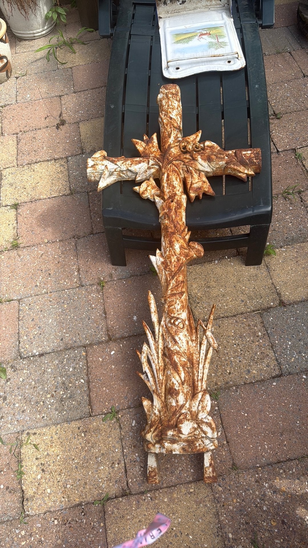 Antiek Frans gietijzeren grafkruis / tuinkruis - 108 cm hoog, Antiek en Kunst, Ophalen