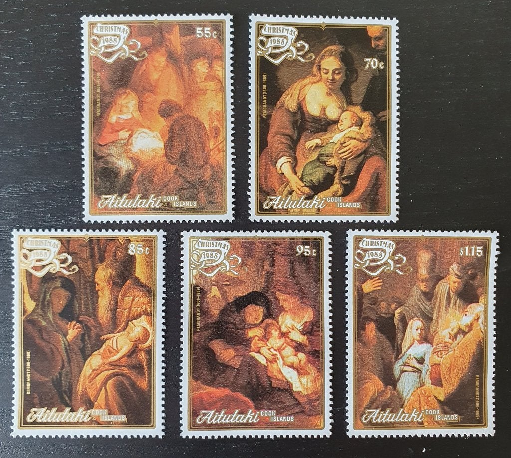 Aitutaki 1988 Kerstmis Rembrandt Michel 642-646 postfris, Verzenden, Postfris, Overige thema's