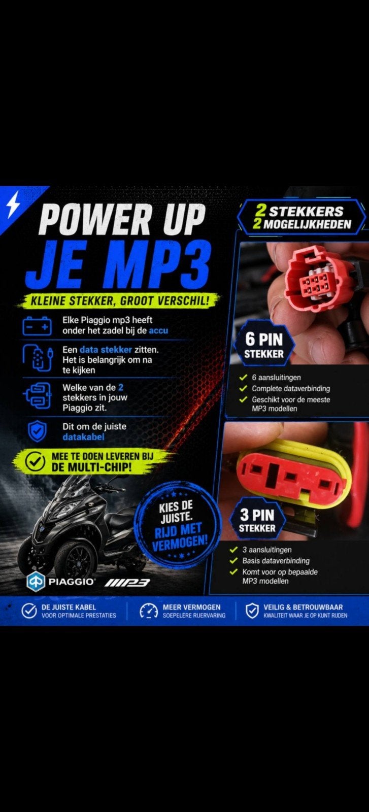 Piaggio MP3 Power Up Multi-Chip met datakabel, Ophalen of Verzenden, Nieuw