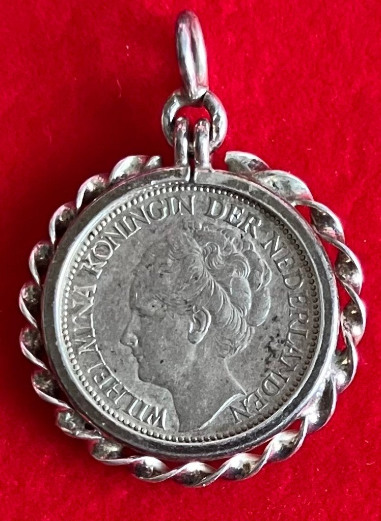 Hanger met een kwartje Wilhelmina, Ophalen, Zilver, 25 cent, Koningin Wilhelmina