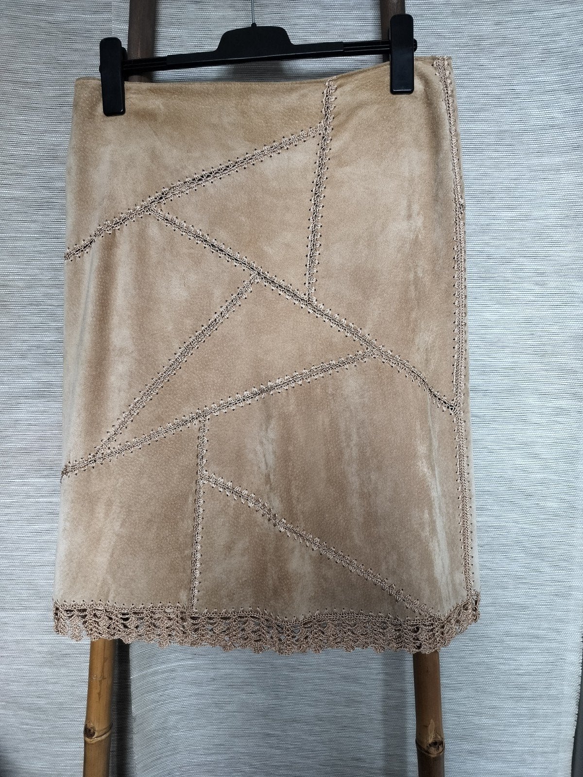 Vintage leren patchwork rok, Kleding | Dames, Ophalen of Verzenden, Zo goed als nieuw, Maat 38/40 (M), Beige