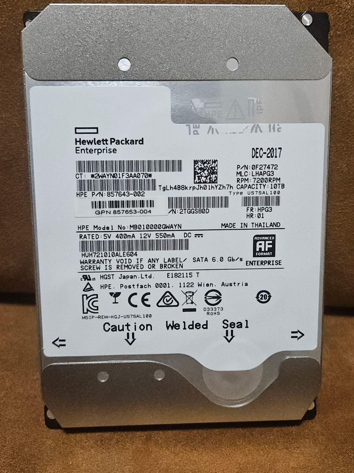 HP Enterprise 10TB HDD SATA 7200RPM Harde Schijf, Intern, Gebruikt, Hewlett Packard Enterprise, Server