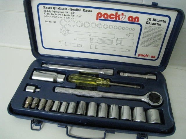 20 delige set dopsleutels Pack's An, 1/4" + 3/8", Ophalen of Verzenden, Nieuw