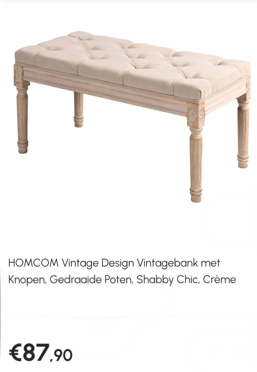 HOMCOM Vintage Design Vintagebank met Knopen, Crème, Ophalen, Hout, Overige kleuren, Nieuw