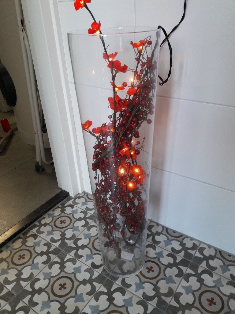 1x extra hoge glazen vaas met evt verlichting en accessoires, Ophalen, Inclusief decoratie, 70 cm, Rood