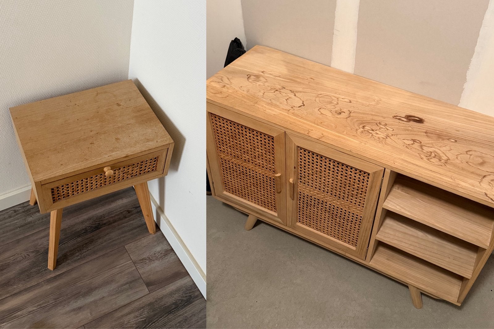 Houten set nachtkastje & dressoir Sklum, Ophalen, Gebruikt, Hout, Minder dan 45 cm