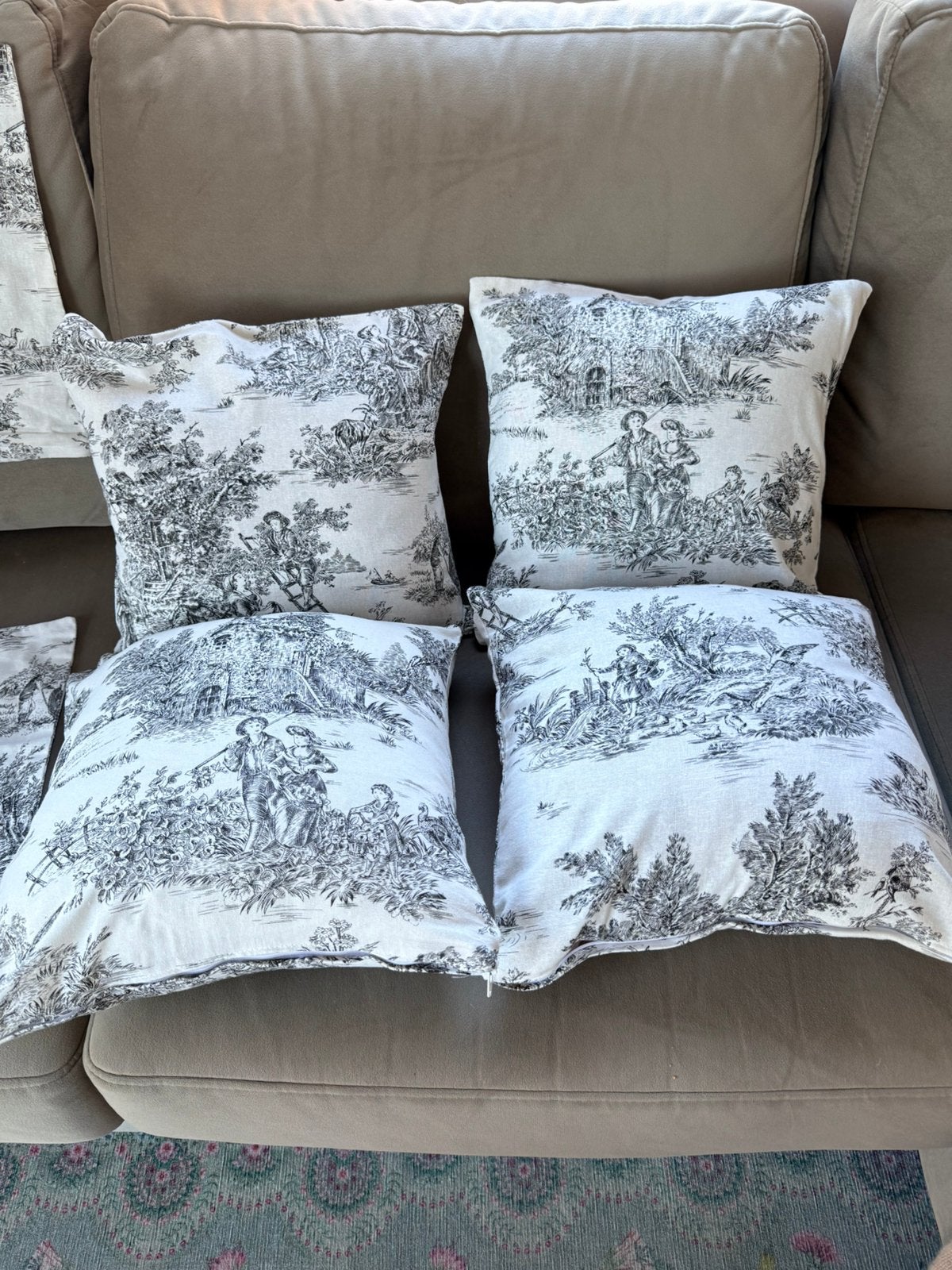 Toile de jouy zwart witte kussen hoezen 39x39 cm 4x new, Huis en Inrichting, Ophalen, Nieuw, Zwart, Vierkant