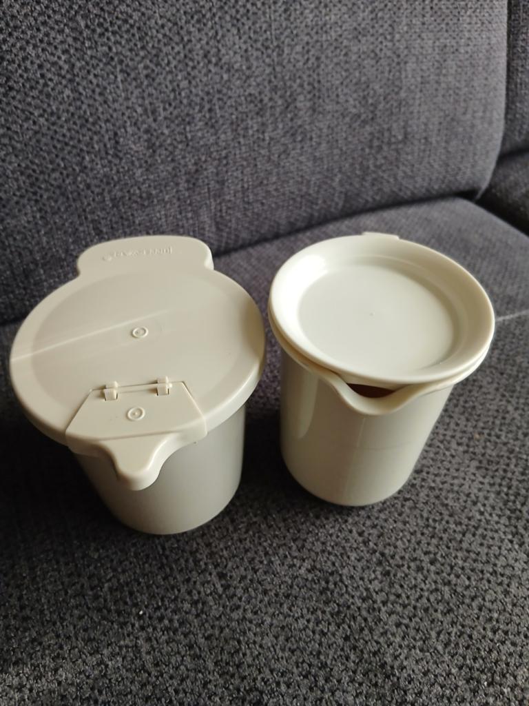 Vintage Tupperware Suiker- en Melksetje - Crème, Ophalen, Gebruikt, Crème, Beker of Kan