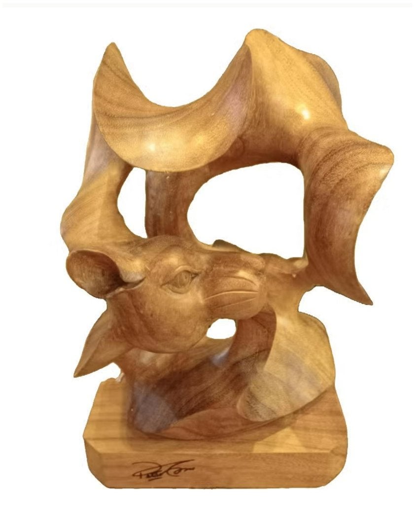 Houten beeld op sokkel, dubbelzijdig., Antiek en Kunst, Houtsnijwerk, Ophalen of Verzenden, 20 - 50 cm, Hout