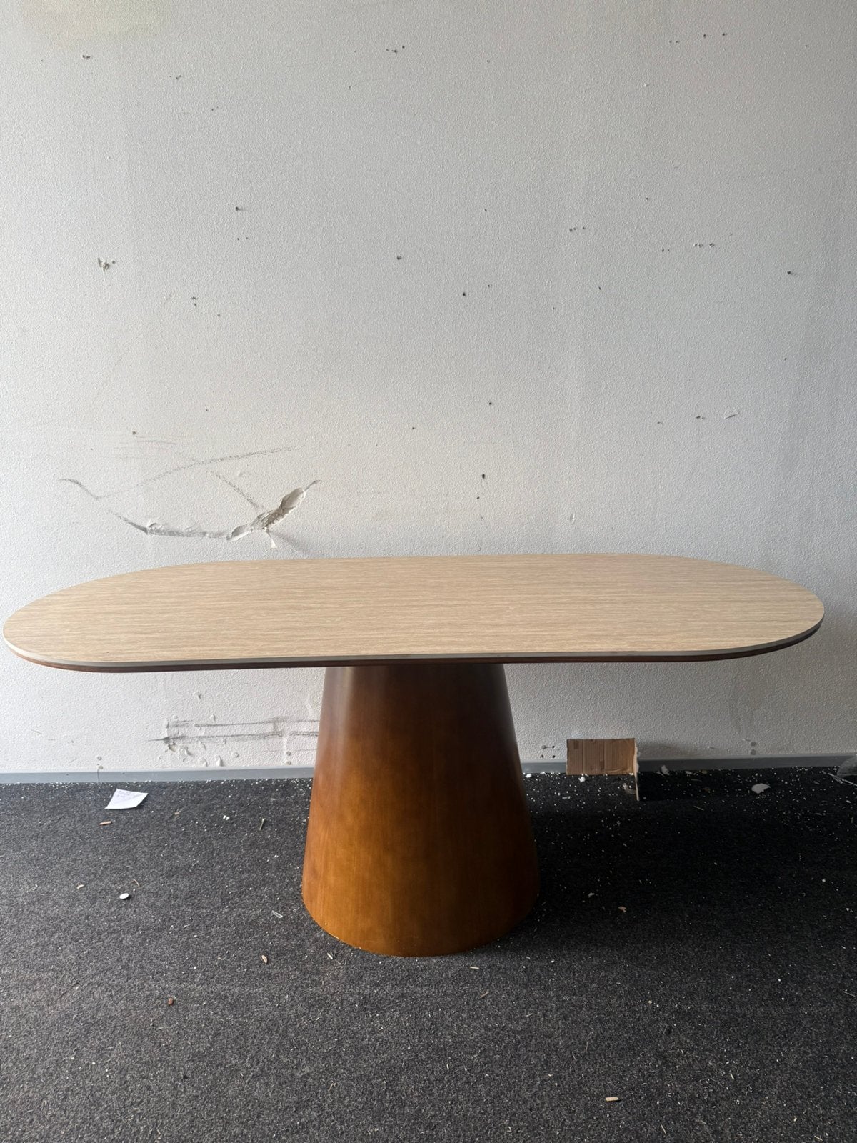 Japandi eettafel walnoot met traventin blad ovaal 180 x 90, Ophalen, 50 tot 100 cm, Zo goed als nieuw, 150 tot 200 cm