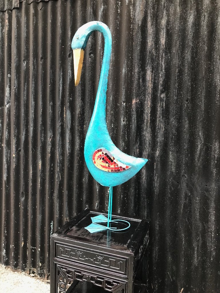 Blauwe metalen Gans met mozaïek vleugels uit bali indonesie, Ophalen of Verzenden, Nieuw, Dier