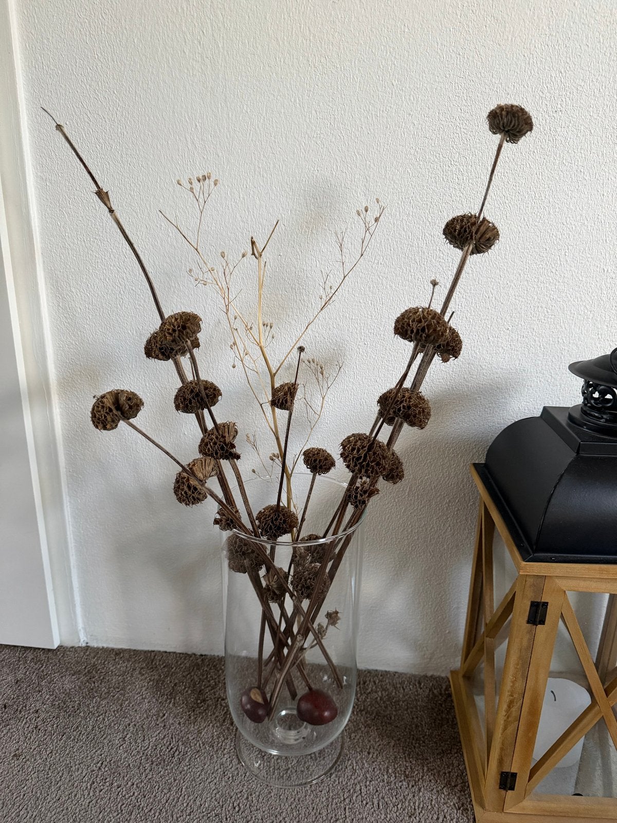 droogbloemen herfst decoratie, Huis en Inrichting, Transparant, Inclusief decoratie, Ophalen of Verzenden, Glas