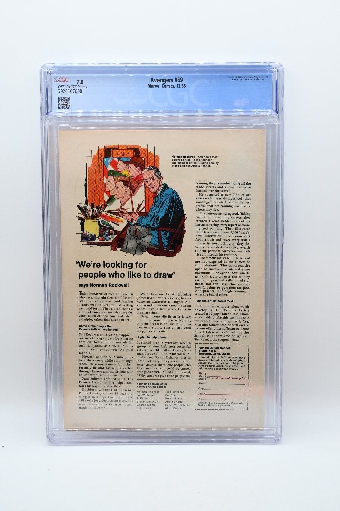 The Avengers #59 CGC 7.0 - Marvel Comics (1968), Boeken, Amerika, Roy Thomas, John Buscema, George Klein, Ophalen of Verzenden