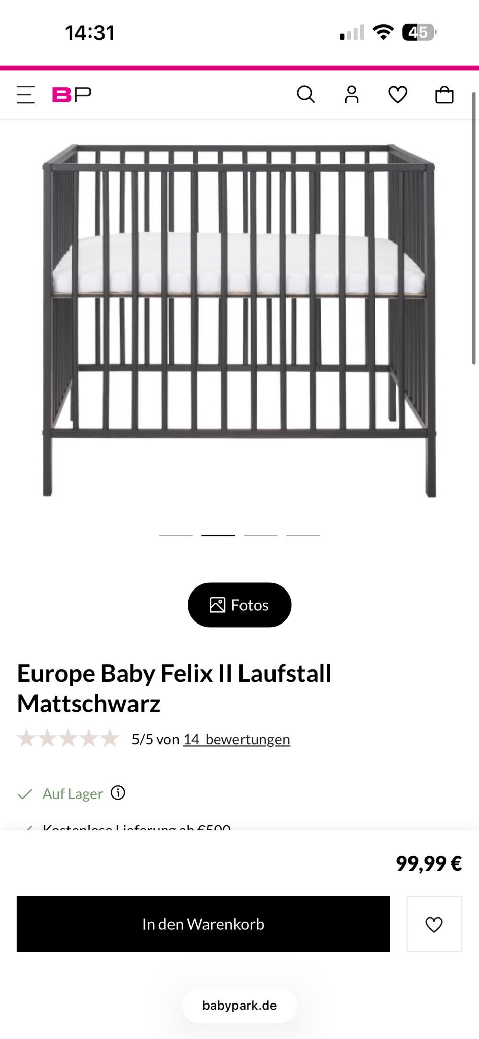 Europe Baby Felix II Box Mat Zwart, Kinderen en Baby's, Boxen, Ophalen, Gebruikt, Vierkant