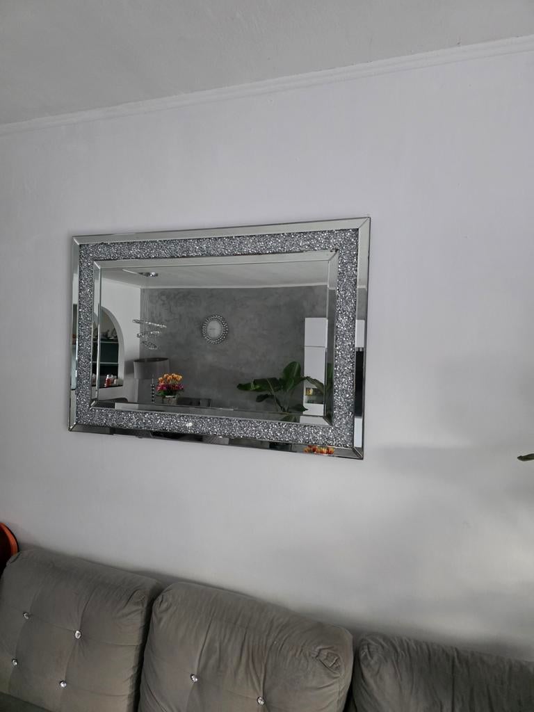 Luxe spiegel met Swarovski stenen, Ophalen, Gebruikt, Rechthoekig, 100 tot 125 cm