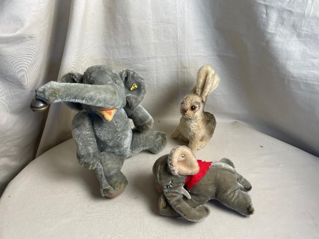Vintage Steiff dieren olifant en konijn jaren 50, Ophalen of Verzenden