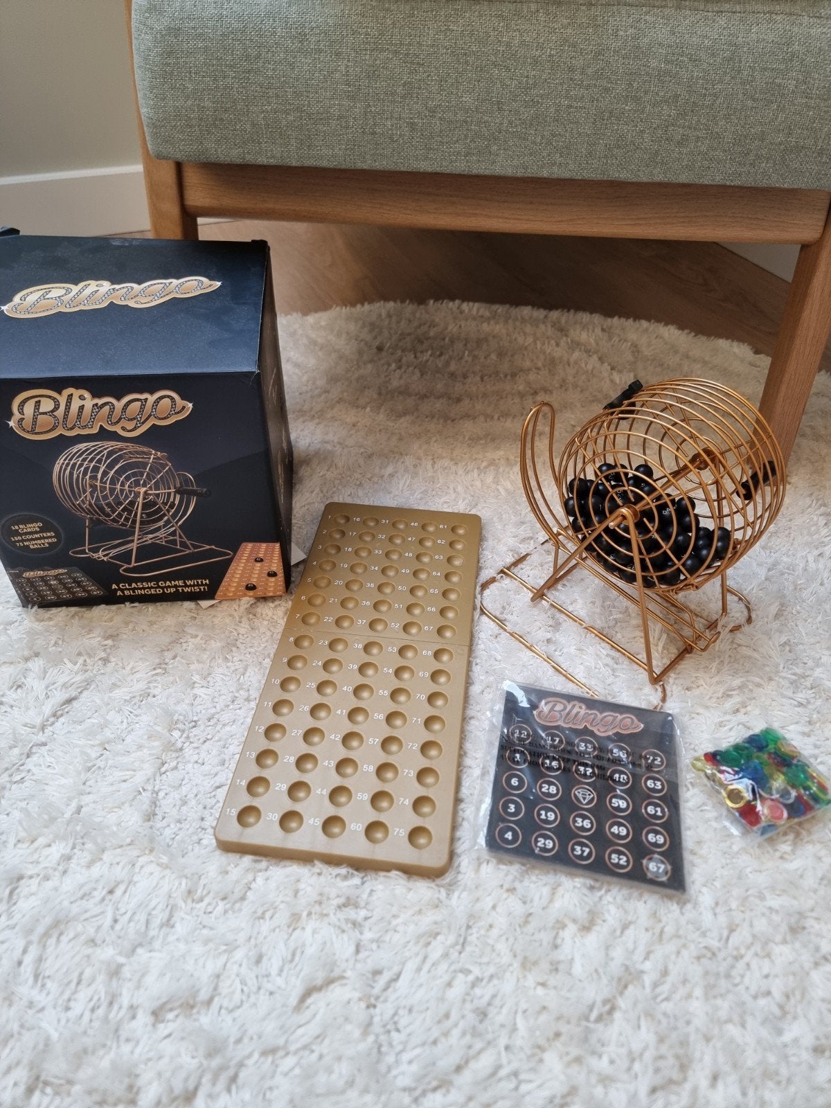 Gouden bingo spel (Blingo) / bingomolen, Vijf spelers of meer, Ophalen of Verzenden, Zo goed als nieuw, BlinGo