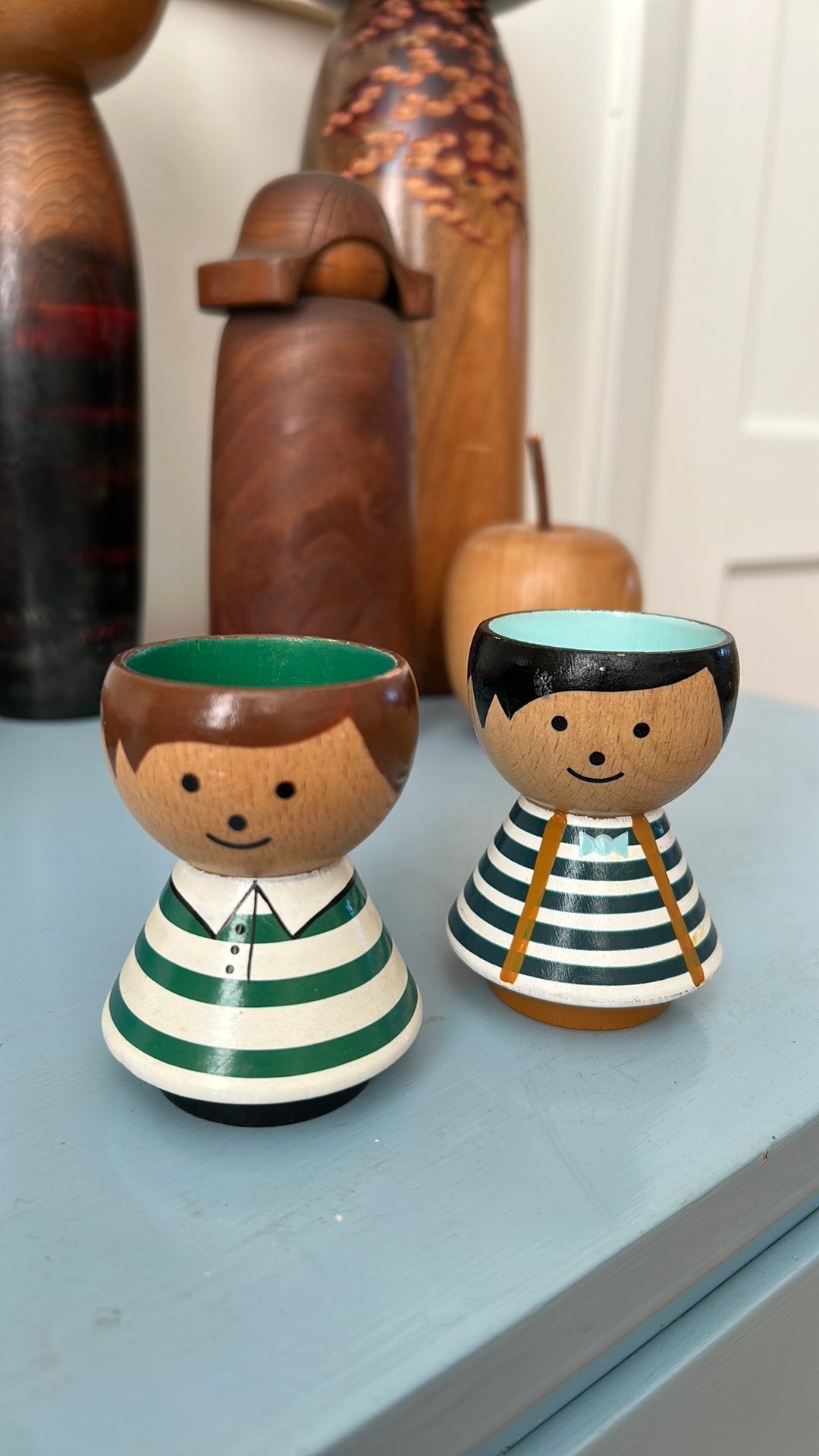 2 houten Lucie Kaas eierdopjes popjes, Ophalen of Verzenden, Gebruikt, Overige typen