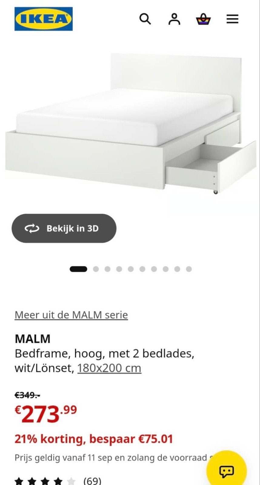 Bedden Ikea Malm, Ophalen, Wit, Tweepersoons, Zo goed als nieuw