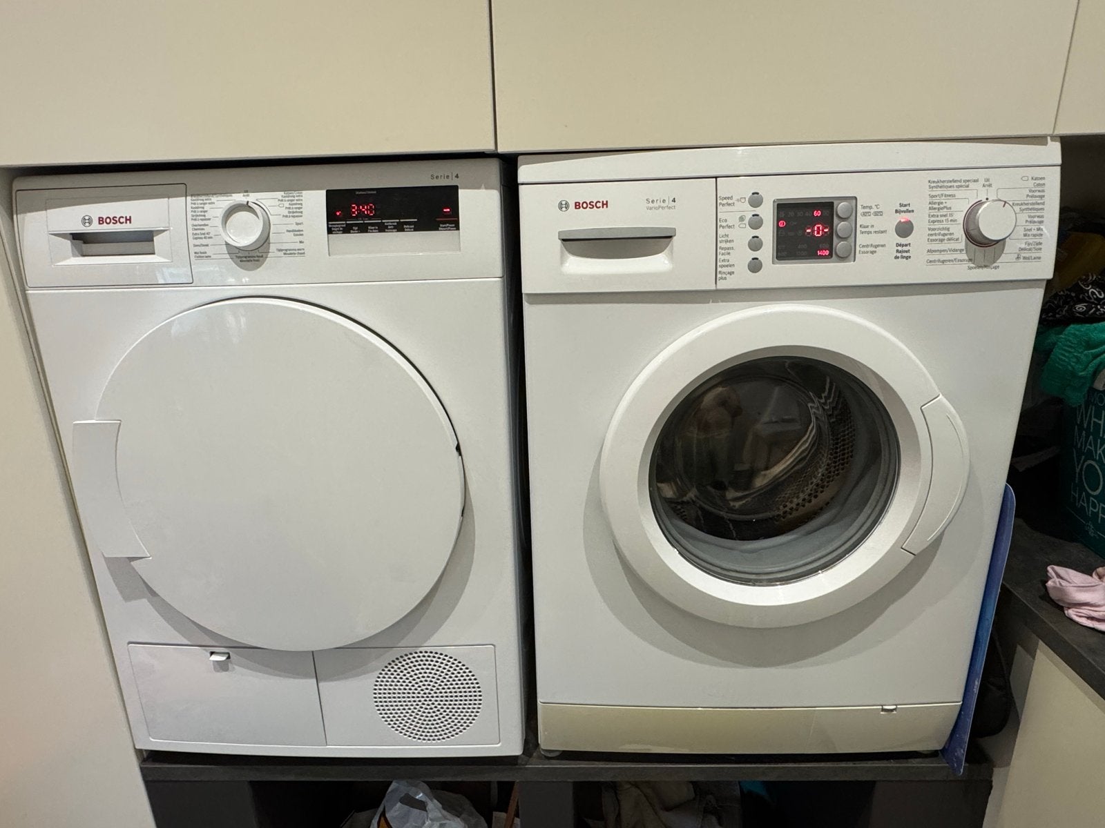 Bosch Serie 4 Wasmachine en Warmtepomp Condensdroger, 1200 tot 1600 toeren, 8 tot 10 kg, Ophalen of Verzenden, Zo goed als nieuw