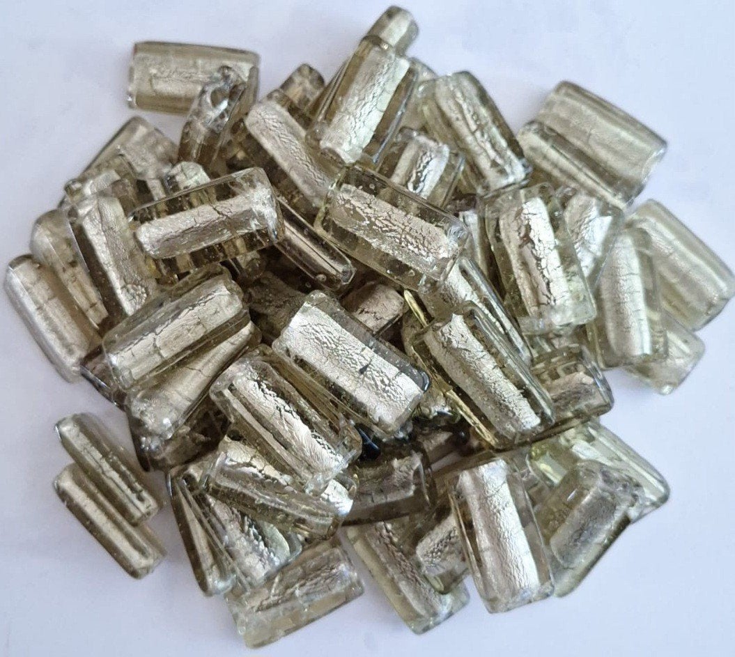 Partij 1 kilo grote silverfoil glaskralen 35x25mm 7, Hobby en Vrije tijd, Verzenden, Nieuw, Kraal