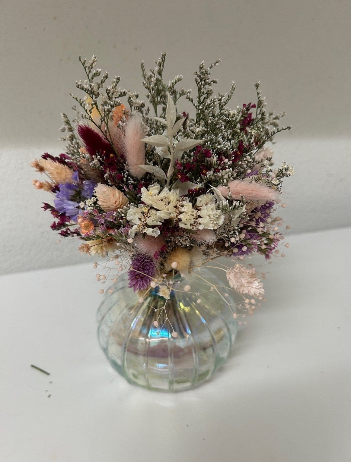 Prachtig boeket droogbloemen in glazen vaasje, Ophalen of Verzenden, Nieuw