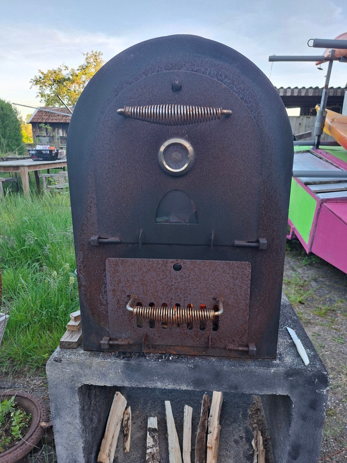 Houtgestookte pizzaoven – stevig metalen model, werkt prima!, Ophalen, Gebruikt