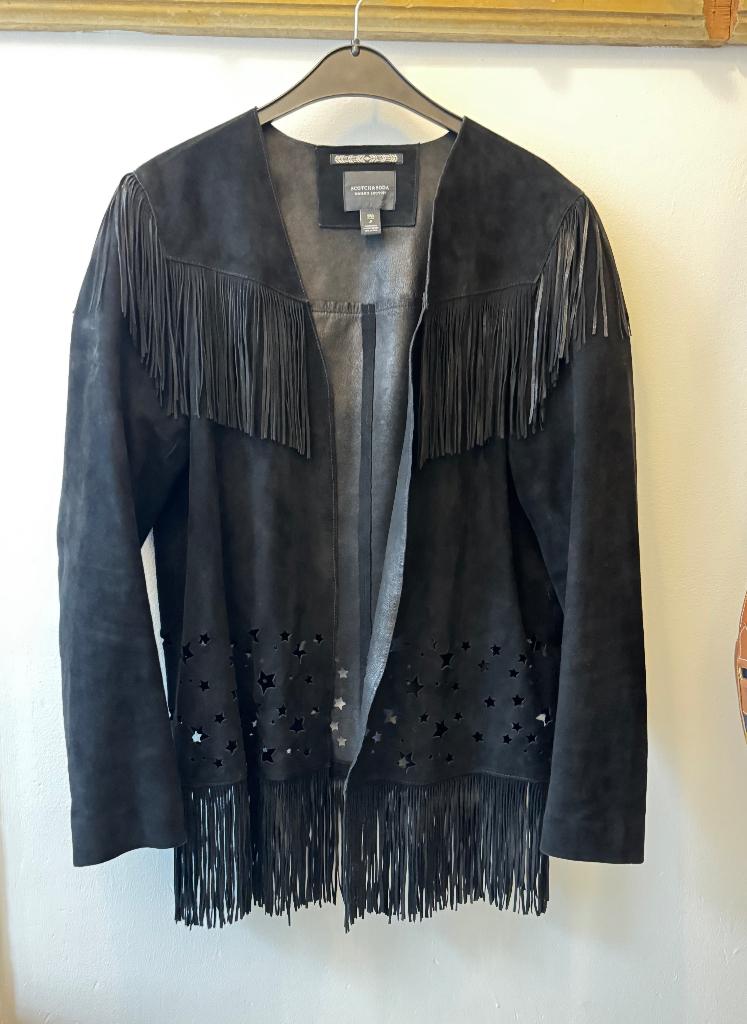 Scotch & Soda leren jasje franje S, Kleding | Dames, Ophalen of Verzenden, Zo goed als nieuw, Maat 38/40 (M), Zwart