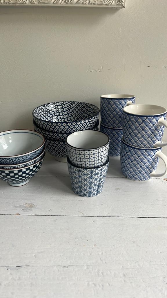 Blueprint, Japanse stijl servies, kommetjes /bekers  “Blauw”, Ophalen of Verzenden, Zo goed als nieuw, Kom(men), Overige stijlen