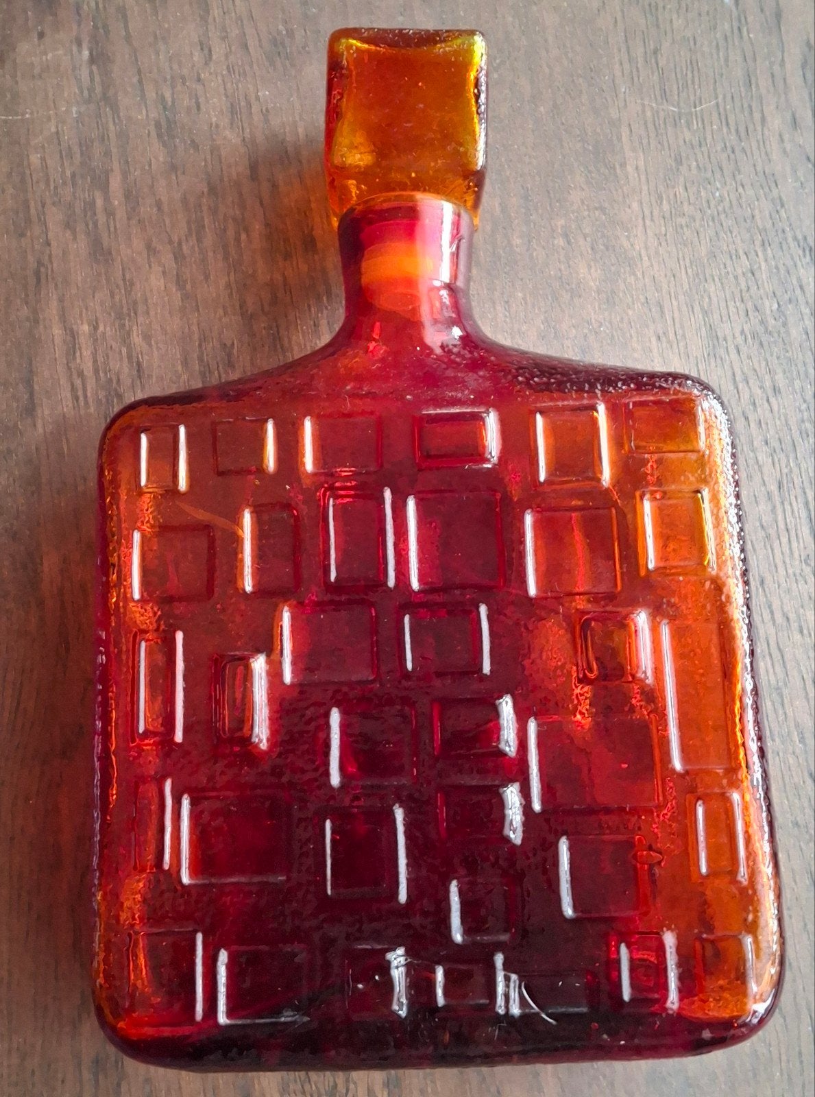 Vintage Empoli Amberina Glazen Karaf Bottle, Ophalen of Verzenden